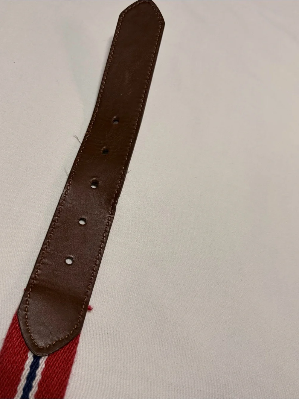 Nautica Red Striped Woven Men's Belt‎ with Brown Leather Trim 34/85